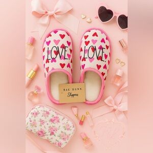 Rae Dunn “Love” Heart Print Slippers Cozy Slip-On Size Small NWT